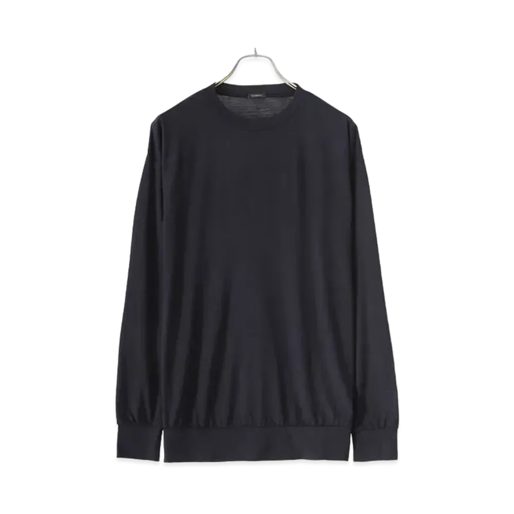 COMOLI Summer Wool Long Sleeve Crew "Navy"