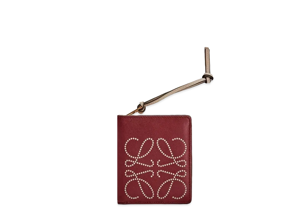 LOEWE Brand Compact Zip Wallet In Calfskin "Berry / Light Oat"