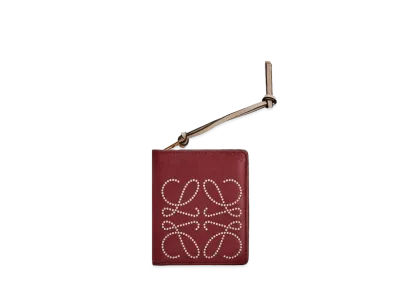 LOEWE Brand Compact Zip Wallet In Calfskin "Berry / Light Oat"