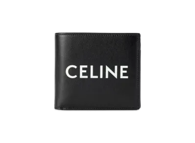 CELINE Bi-Fold Wallet With Coin In Smooth Calfskin With Celine Print "Black"