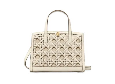 Tory Burch Walker Basket-Weave Small Satchel "New Ivory"