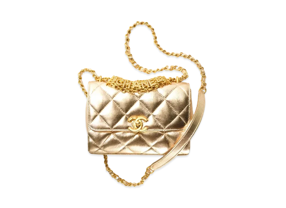 CHANEL Mini Flap Bag Metallic Lambskin & Stras "Gold"
