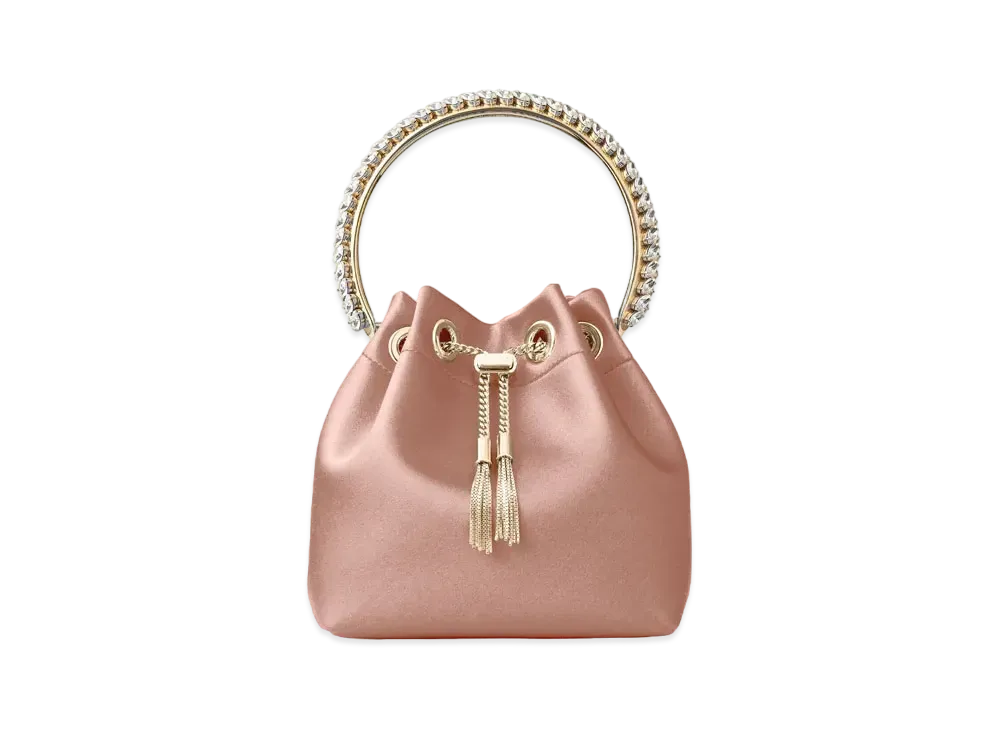 Jimmy Choo Bon Bon Satin Bag With Crystal Metal Handle "Blush"