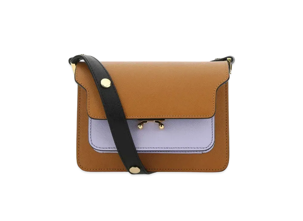 Marni Trunk Bag Mini In Saffiano Brown Lilac And Black "Dijon/Lilac/Black"