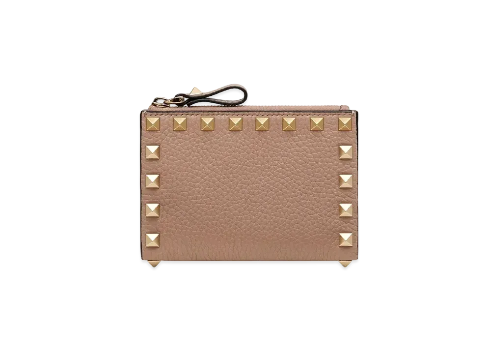 Valentino Rockstud Grainy Calfskin Keychain "Poudre"
