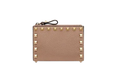 Valentino Rockstud Grainy Calfskin Keychain "Poudre"