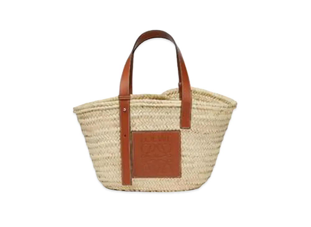 LOEWE Basket Bag In Palm Leaf and Calfskin "Natural/Tan"