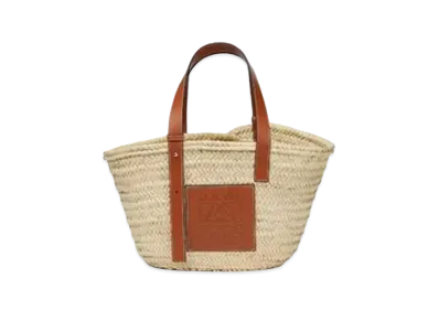 LOEWE Basket Bag In Palm Leaf and Calfskin "Natural/Tan"