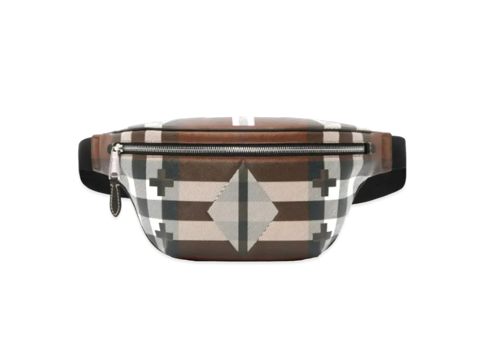 Burberry Geometric Check & Leather Bam Bag "Dark Barchi Brown/White"