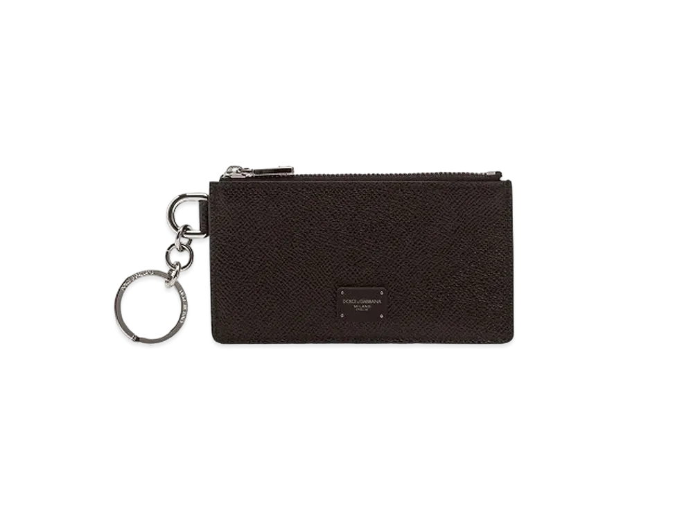 Dolce&Gabbana Card Holder Dauphine Calfskin Ring & Logo Plate "Black"