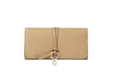Chloe Women's Alphabet Long Wallet For With Flap In Grained & Shiny Calfskin "Soft Tan"