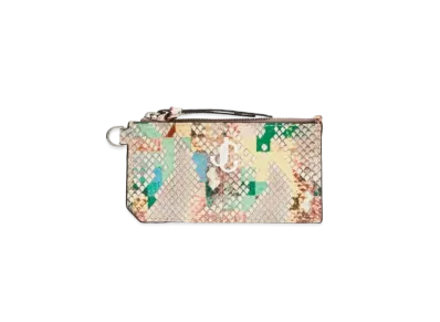 Jimmy Choo Lise Glossy Rainbow Elaphe Card Case With JC Logo "Latte/Sunrise Mix"