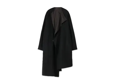 Yohji Yamamoto Y's WOOL ROUGH TWILL GARMENT MILLING COLLARLESS ASYMME COAT "Black"