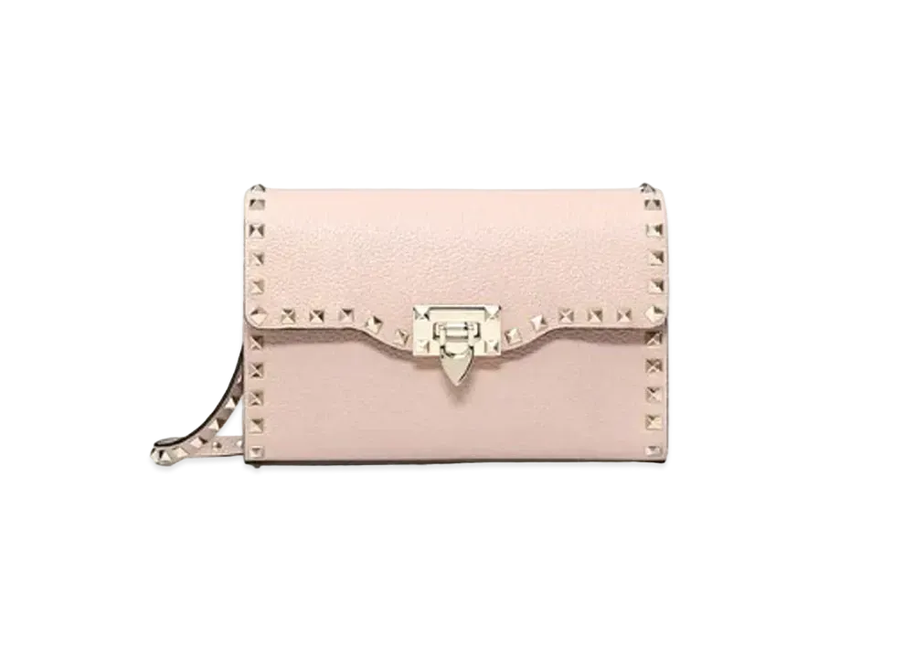 Valentino Small Rockstud Grainy Calfskin Crossbody Bag "Poudre"
