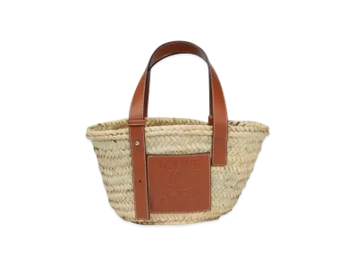 LOEWE Small Basket Bag In Palm Leaf and Calfskin "Natural/Tan"
