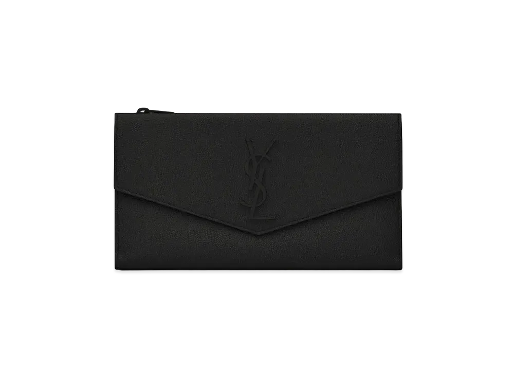 SAINT LAURENT Uptown Large Wallet In Grain De Poudre Embossed Leather "Black"