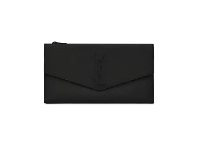 SAINT LAURENT Uptown Large Wallet In Grain De Poudre Embossed Leather "Black"