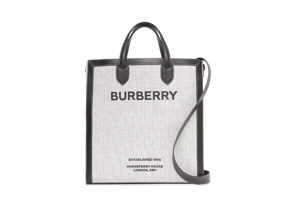 バーバリー ホースフェリープリント キャンバス＆レザー トート "ブラック" 80379361