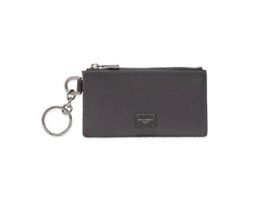 Dolce&Gabbana Card Holder Dauphine Calfskin Ring & Logo Plate "Gray"