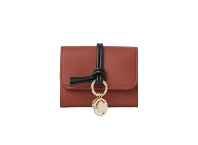 Chloe Alphabet Small Tri Fold Wallet In Shiny Calfskin With A Tubular Leather Link "Sepia Brown"