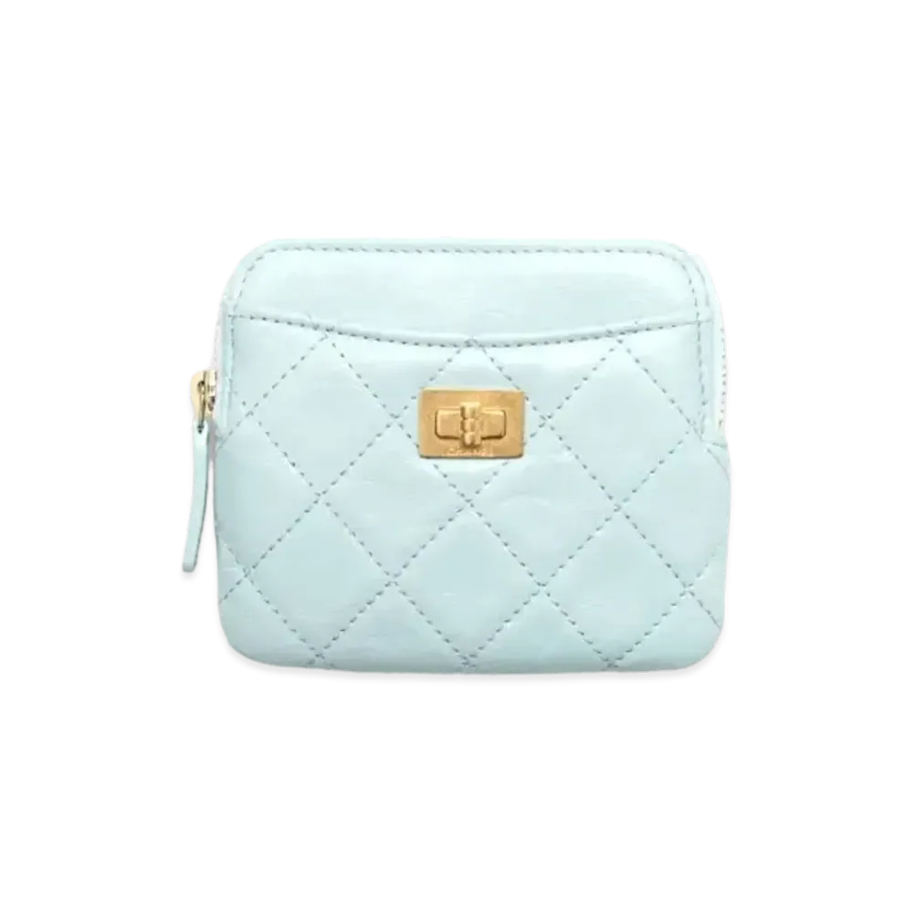 CHANEL 2.55 Zip Coin Purse Aged Calfskin "Blue"