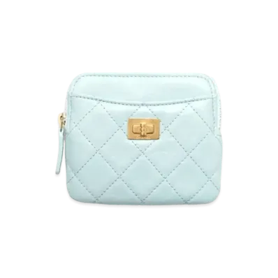 CHANEL 2.55 Zip Coin Purse Aged Calfskin "Blue"