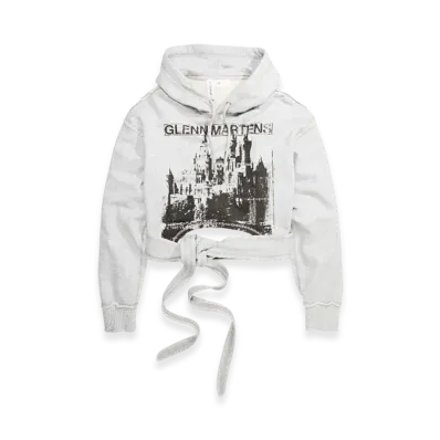 H&M x Glenn Martens Tie Detail Print Hoodie "Light Grey"