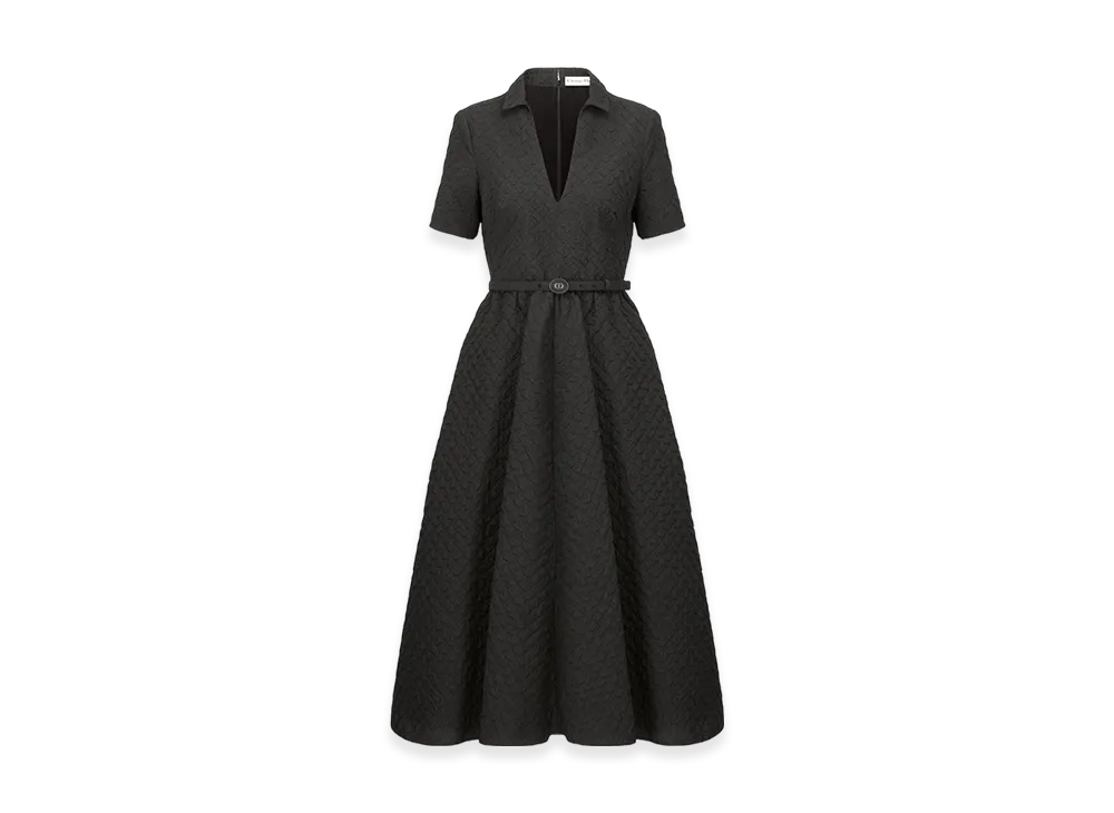 Dior Women's Mid-Length Belted Dress Matte Cloque "Black"