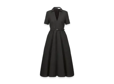 Dior Women's Mid-Length Belted Dress Matte Cloque "Black"