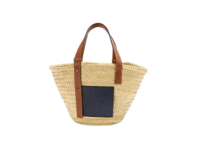 LOEWE Basket Bag In Palm Leaf and Calfskin "Natural/Ocean"
