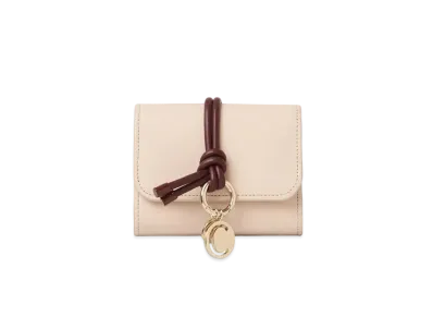 Chloe Alphabet Small Tri Fold Wallet In Shiny Calfskin With A Tubular Leather Link "Cement Pink"