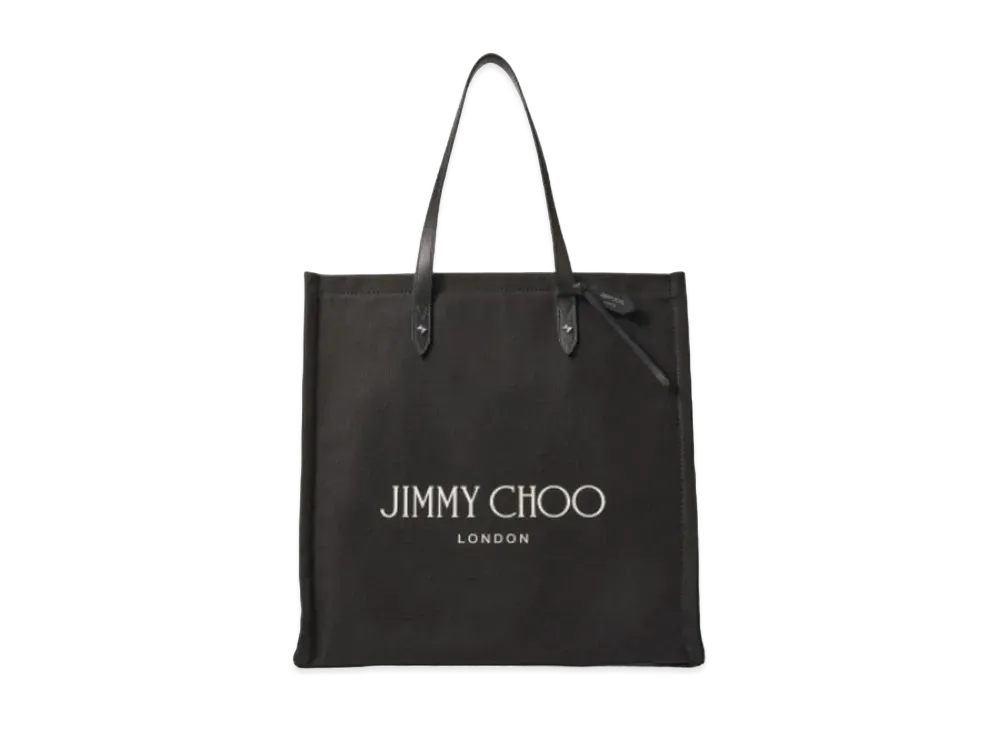 Jimmy Choo Logo Tote Canvas Tote Bag With Leather Handles "Black"