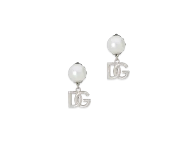 Dolce&Gabbana Drop Earrings With Pearls And DG Logo "Silver"