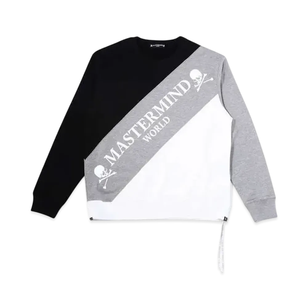 mastermind WORLD Diagonal Switching Crewneck "Black Top Gray White"