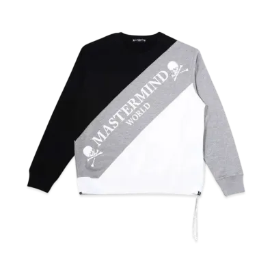 mastermind WORLD Diagonal Switching Crewneck "Black Top Gray White"