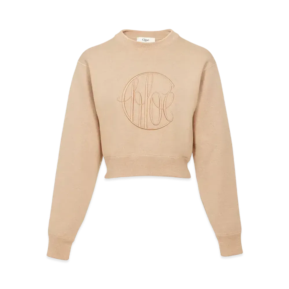 Chloe Knitted Logo Sweater In Wool "Sweet Beige"
