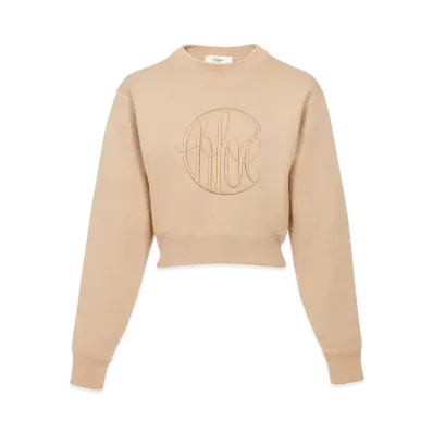 Chloe Knitted Logo Sweater In Wool "Sweet Beige"