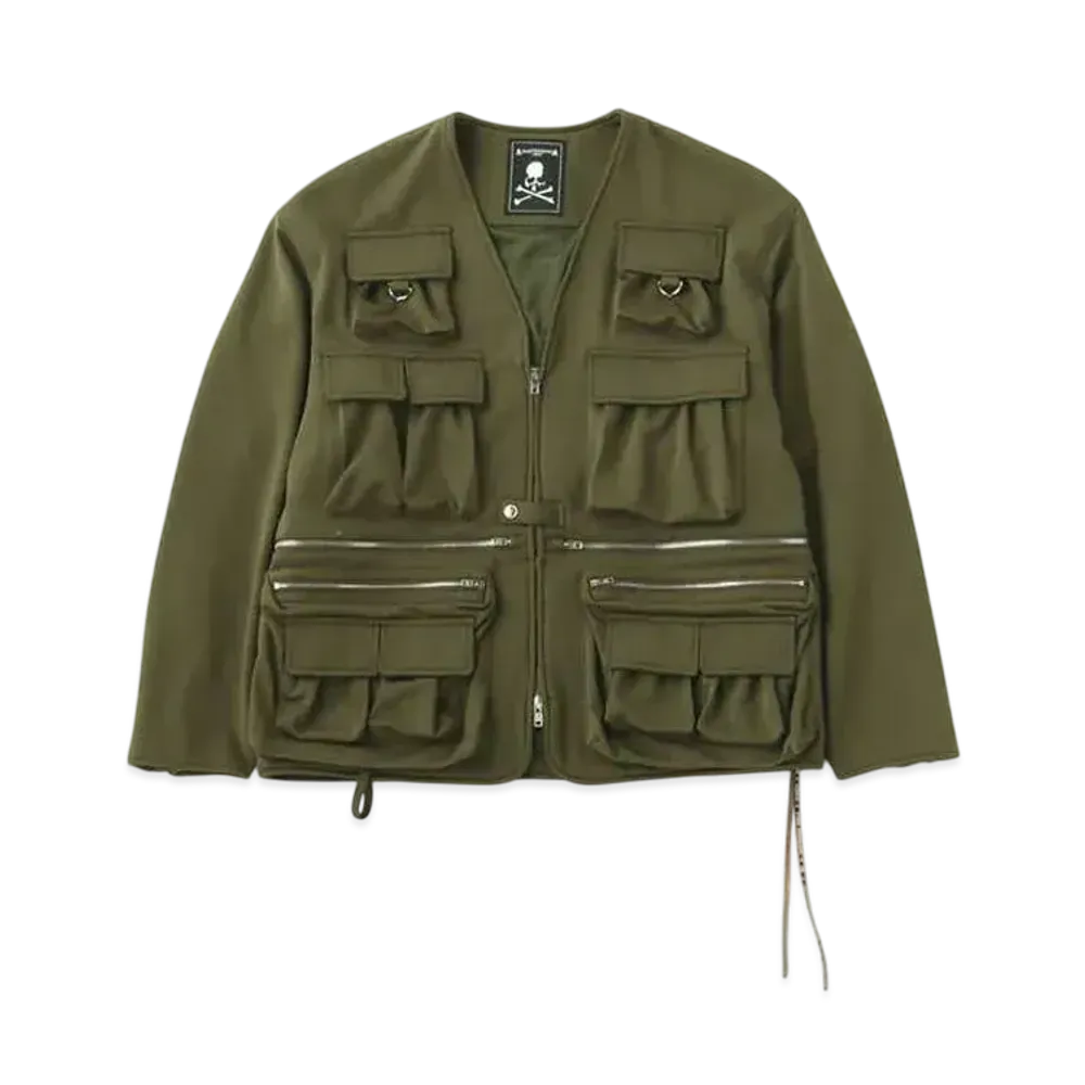 mastermind WORLD Jersey Multi Pockets Cardigan "Olive"