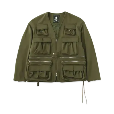 mastermind WORLD Jersey Multi Pockets Cardigan "Olive"