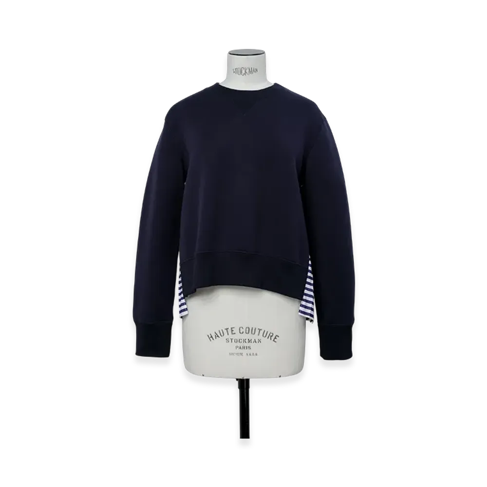 sacai Sponge Sweat x Cotton Poplin Pullover "Navy/Navy Stripe"