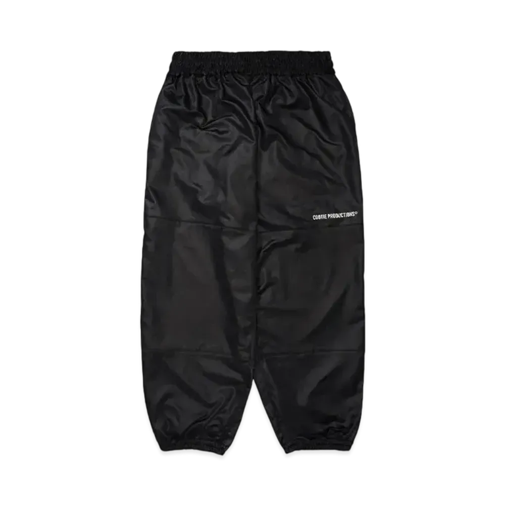 COOTIE PRODUCTIONS Damp Coated Satin Wide Track Pants "BLACK"