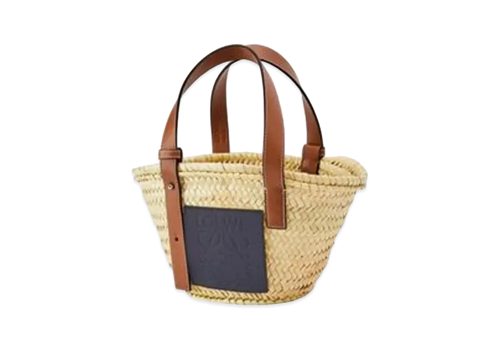 LOEWE Small Basket Bag In Palm Leaf And Calfskin "Natural/Ocean"