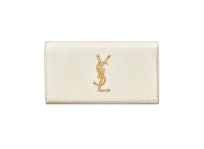 SAINT LAURENT Monogram Large Flap Wallet In Metallized Leather "Pale Gold"