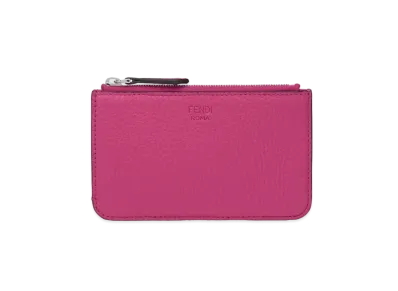 FENDI Key Case Leather Slim Clutch "Pink"