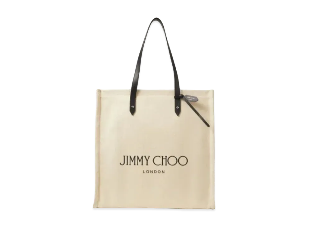 Jimmy Choo Logo Tote Canvas Tote Bag With Leather Handles "Black/Natural"