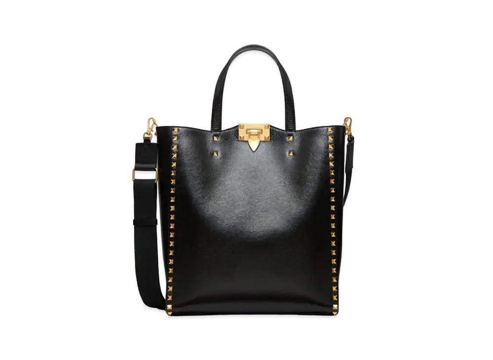 Valentino Rock Studs Alcove Grain Calfskin Tote "Black"