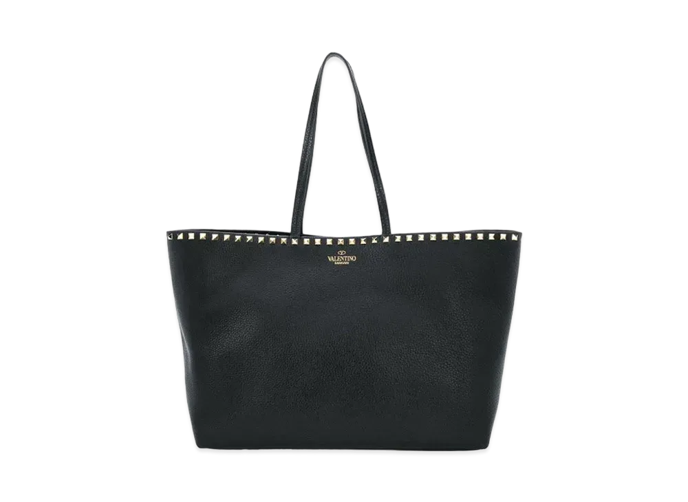 Valentino Large Grain Calfskin Leather Rockstud Shopping Bag "Black"