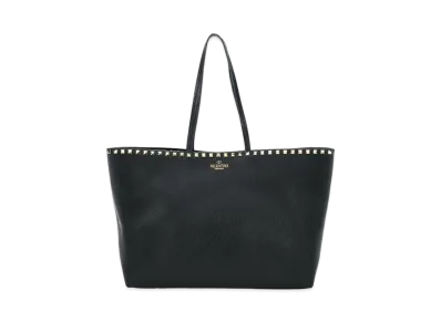 Valentino Large Grain Calfskin Leather Rockstud Shopping Bag "Black"