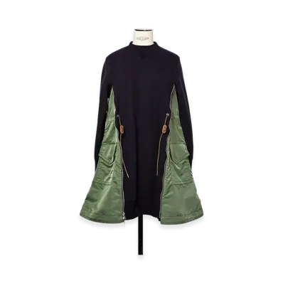 sacai Sponge Sweat x Nylon Twill Dress "Navy/Khaki"