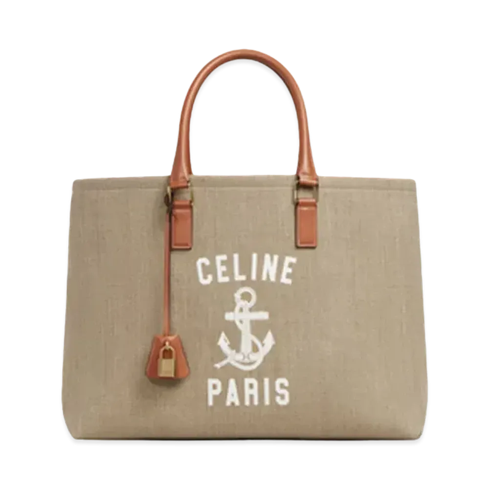 CELINE Horizontal Cabas CELINE in Jute Canvas with Anchor Print and Calfskin "Natural/Tan"